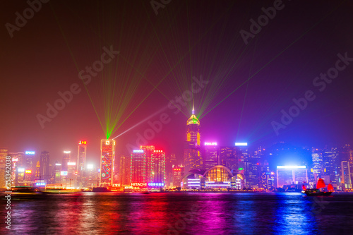 Hong Kong city light show skyline