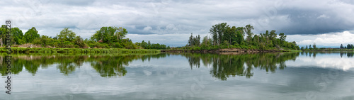 Panorama of a Stormy Morning on the Snohomish River near Ferry Baker Island