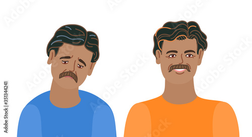 Happy and sad man. An Indian man in good and bad moods.