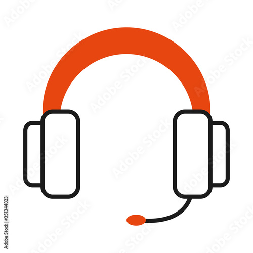 headphones with microphone over white background, half line half color style