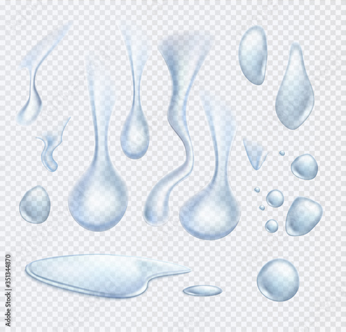 Vector realistic water drop pure liquid set