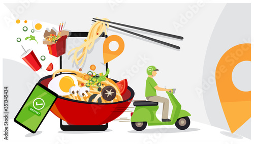 Food delivery service, Fast food delivery, Scooter delivery service , Vector illustration