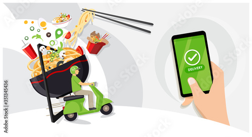 Food delivery service, Fast food delivery, Scooter delivery service , Vector illustration