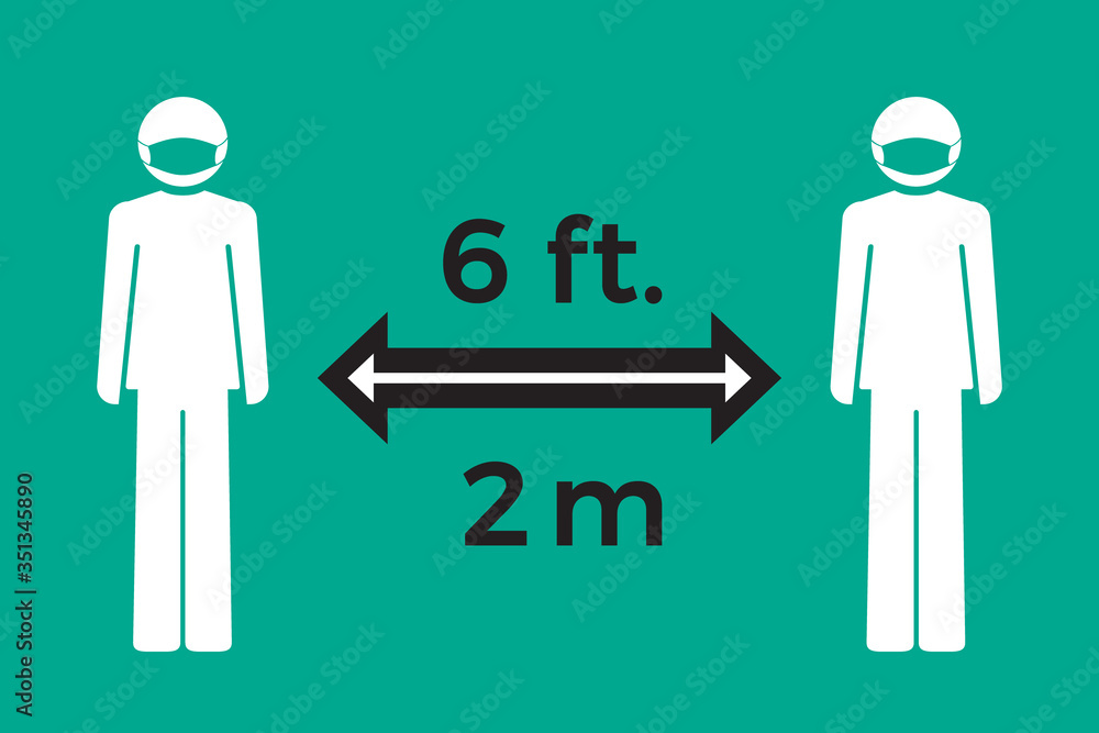 Flat icon social distancing concept. Stay six feet or two meters apart. Coronavirus COVID-19 outbreak. Flat icon vector illustration