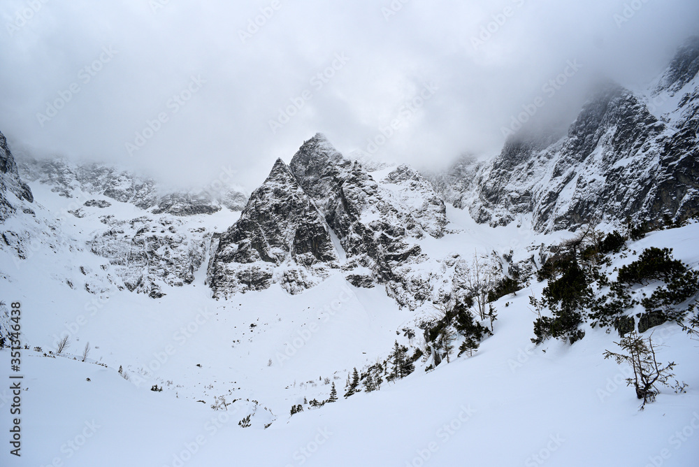 Winter mountain landscape in Polish and Slovak Tatra mountains.