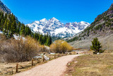 Maroon Bells lake in Spring scenic destination in Colorado