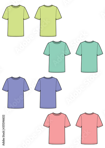 Set of vector template of men's t-shirt. Front and back views