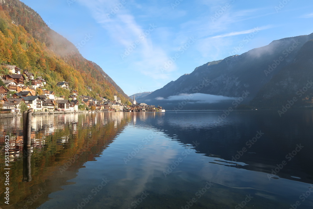 Typical austrian village overlooking the lake