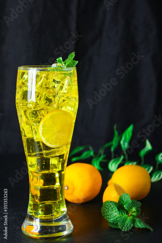 lemonade, lemon ice drink
Menu concept healthy eating. food background top view copy space for text