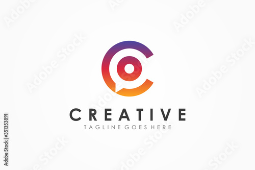 Abstract Initial Letter C Logo. Colorful Speech Bubble Linear Style with Negative Space Chat Talk Icon isolated on White Background. Flat Vector Logo Design Template Element.