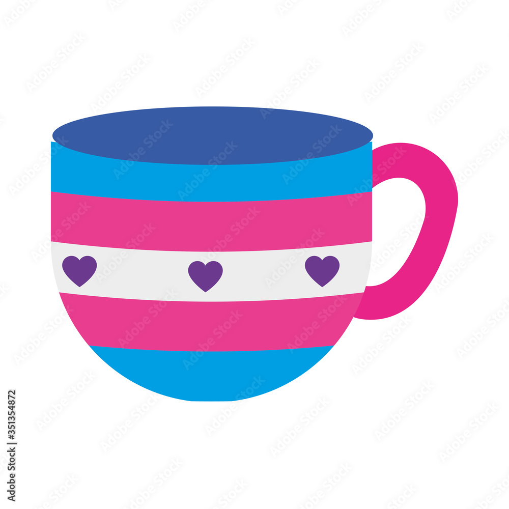 colorful mug with hearts design, flat style colorful mug with hearts design, flat style
