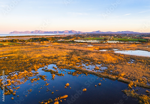 Spain, Balearic Islands, Mallorca, S'Albufera De Mallorca wetland at dusk