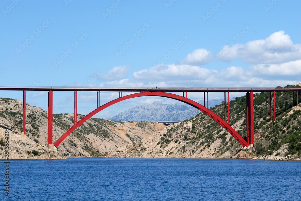 red bridge over the bay in Croatia 