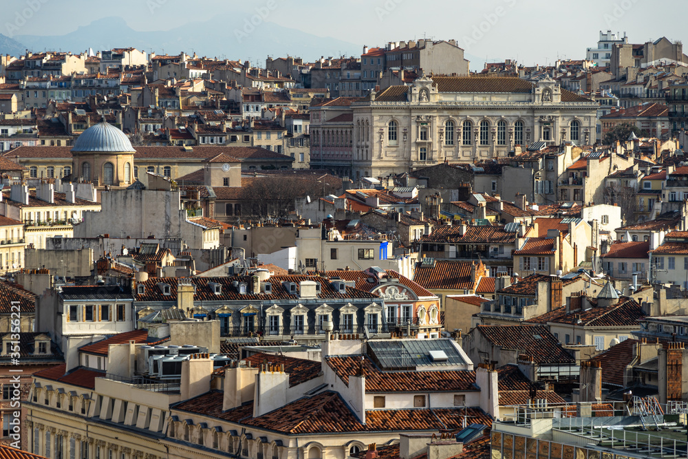 Marseille cityscape with historic buildings of the city center, France