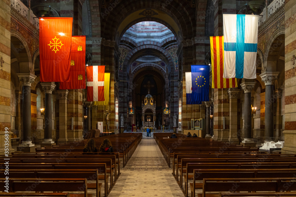 Fototapeta premium Interior of Marseille Cathedral (Cathedrale de la Major) built in 19th century in Byzantine-Roman Revival style, France