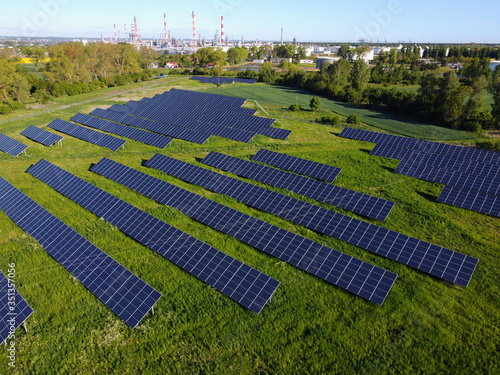 Huge photovoltaic power plant with solar panels near Gdansk city, Pomerania, Poland