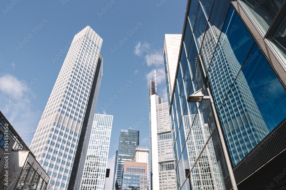 Germany, Hesse, Frankfurt, Low angle view of downtown skyscrapers Germany, Hesse, Frankfurt, Low angle view of downtown skyscrapers