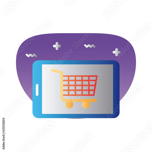 shopping cart in smartphone degraded style icon