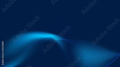Array of particles flowing over dark background, dynamic wave - vector illustration.