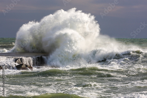 Sunset from Mascagni terrace in Livorno with stormy sea