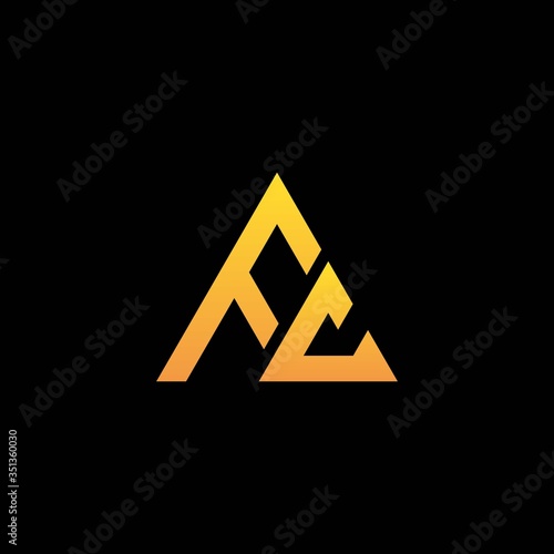 F C Monogram initial logo with a yellow triangle shape