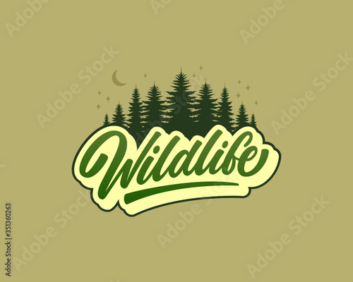 Handwritten logo Wildlife. The inscription Wildlife and forest on a green background.