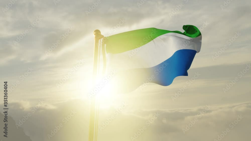 Flag of Sierra Leone Waving in the wind, Sky and Sun Background, Slow ...