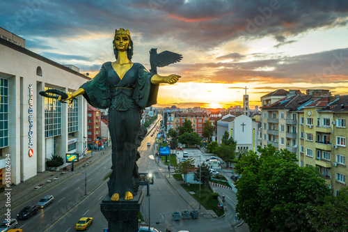 St. Sofia statue taken by drone, Sofia, Bulgaria, Europe photo