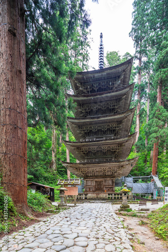 Five storey pagoda, Dewa sanzan Hagurosan temple, Yamagata Prefecture, Honshu, Japan, Asia photo