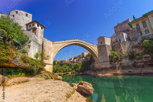 Stari Most, old bridge in Mostar by day, Bosnia and Herzegovina