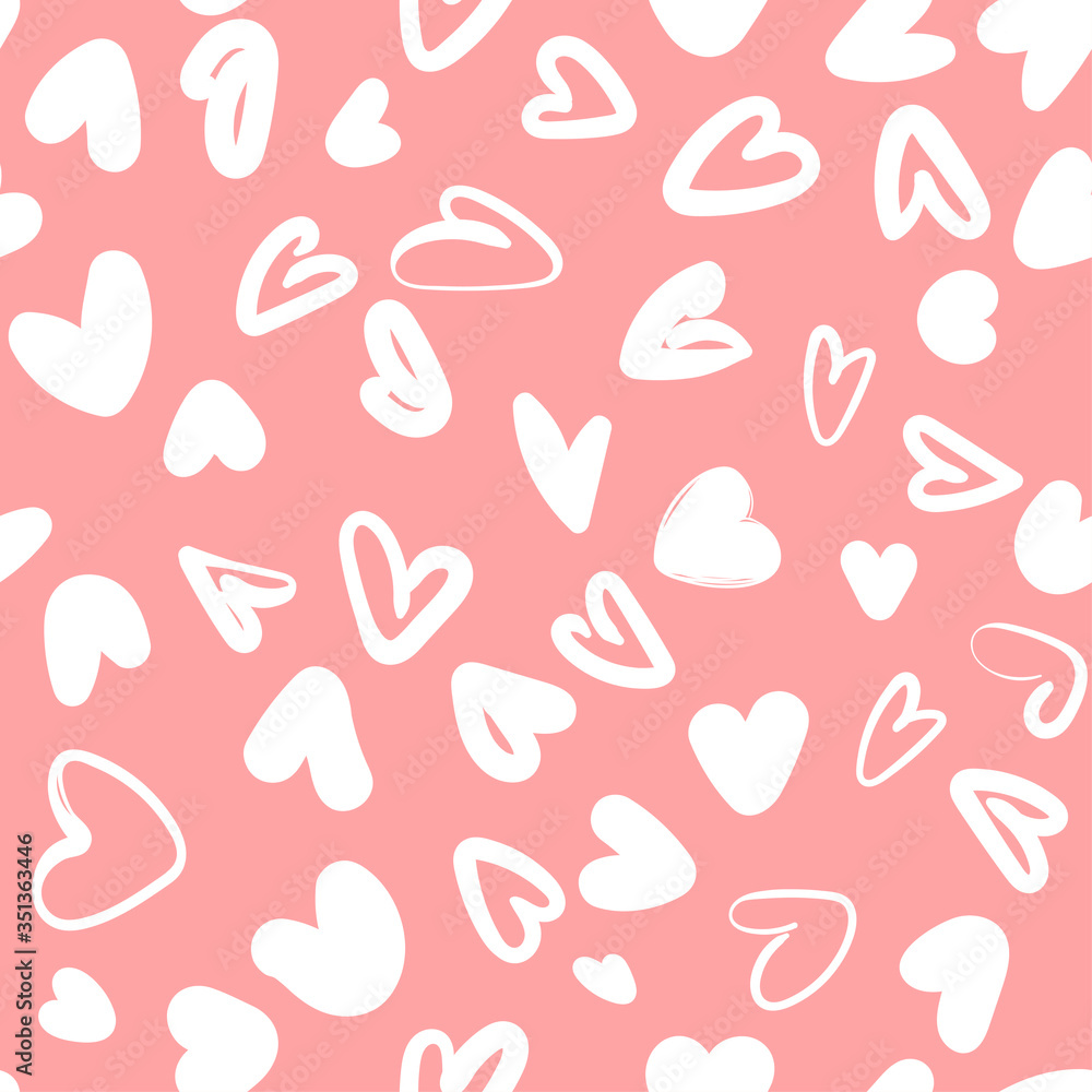 pink seamless pattern valentines background with doodle white hearts. Hand drawn pattern Can be used for wedding invitations, Valentine's Day greeting card or love card. pink seamless pattern valentines background with doodle white hearts. Hand drawn pattern Can be used for wedding invitations, Valentine's Day greeting card or love card.