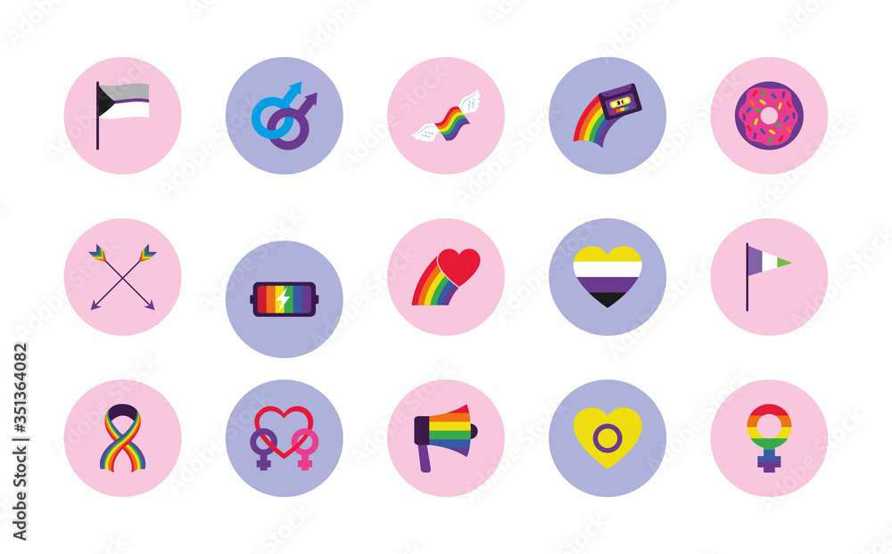 lgbt flags and pride icon set, block style lgbt flags and pride icon set, block style