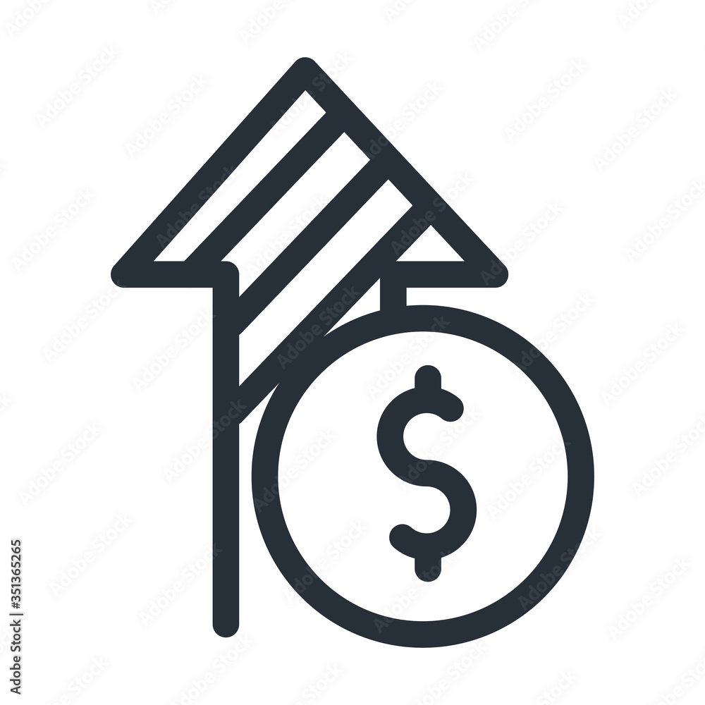 Coin with increase arrow line style icon vector design Coin with increase arrow line style icon vector design
