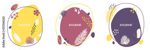 Vector set of abstract creative backgrounds with Botanical elements in a minimal trendy style with space for copying text. Design templates for stories in social networks and bloggers.