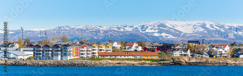 Panorama of Norwegian City Bodo, Mountains With Snow In Background, Norway