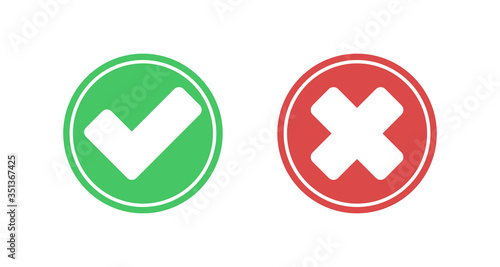 Do and Don't simple icons, vector elements. Check mark and cross in circles, used to indicate rules of conduct or response versions.