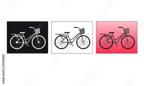 Bicycle with basket Icons Set