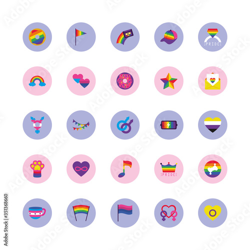 arrows and LGBT pride icon set, block style