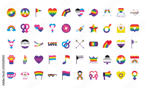 lgbt and pride icon set, flat style