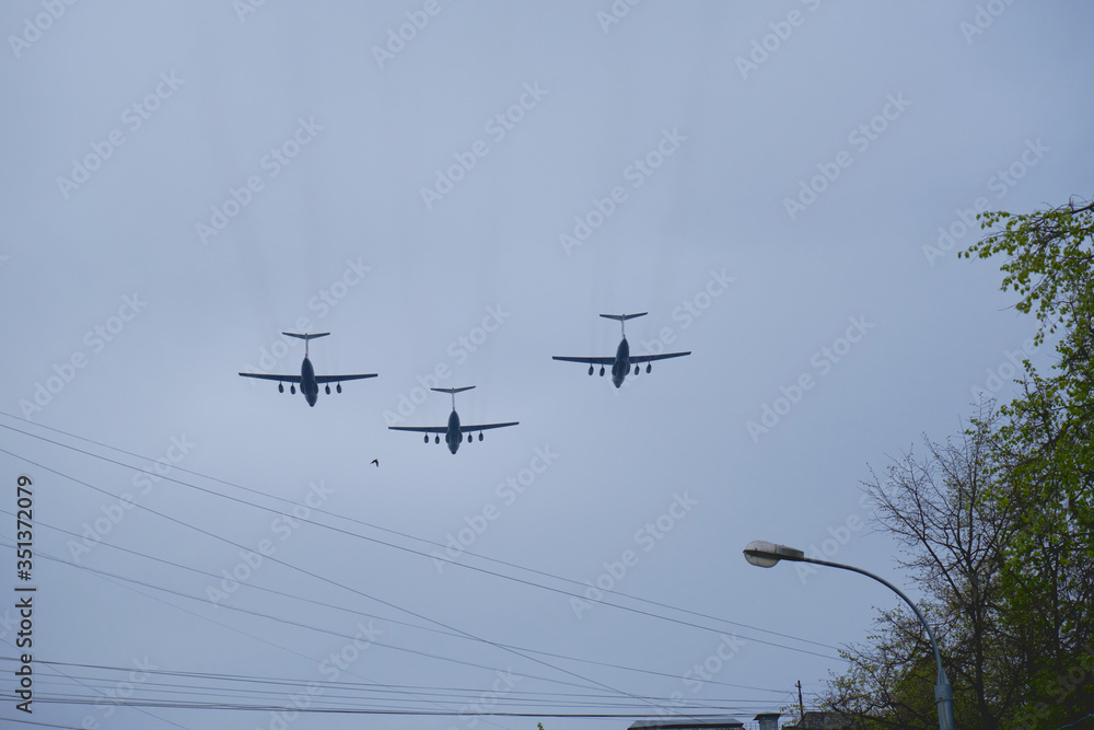 Russian military aircraft flies over the city Russian military aircraft flies over the city