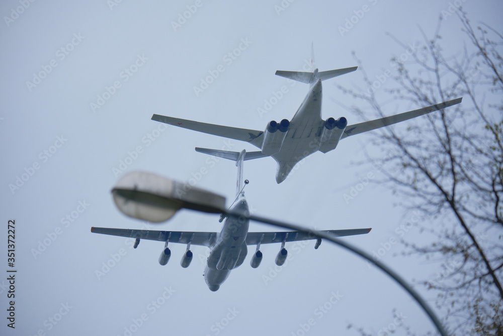 Russian military aircraft flies over the city Russian military aircraft flies over the city