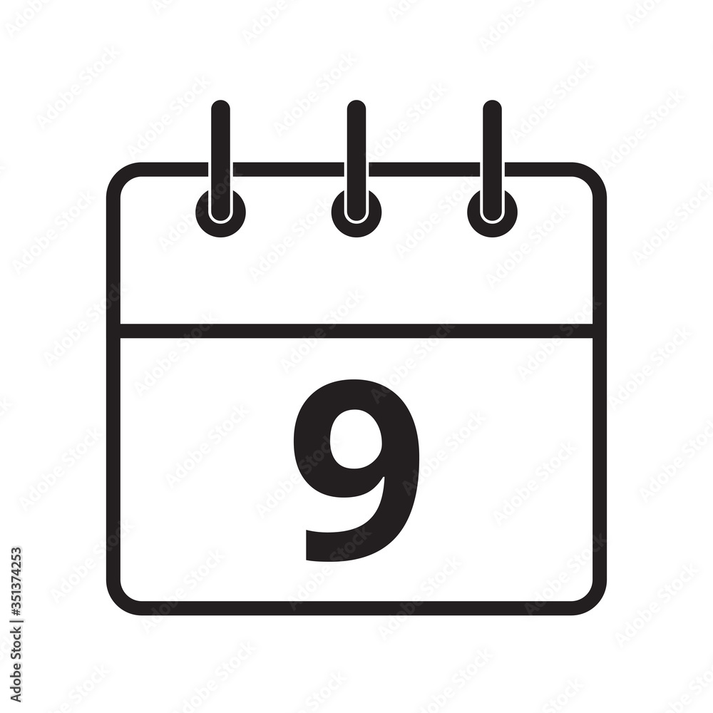Line icon the ninth day on the calendar isolated on white background. Vector illustration. Line icon the ninth day on the calendar isolated on white background. Vector illustration.