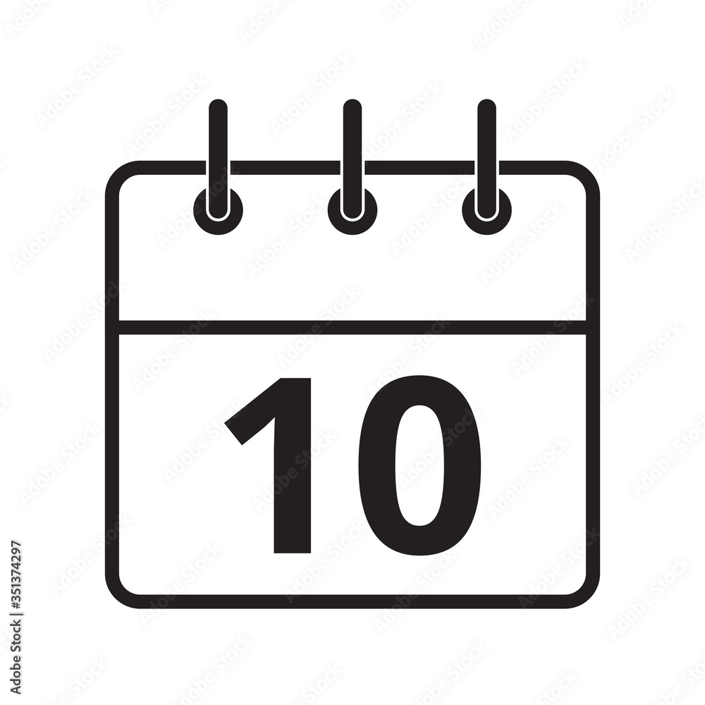 Line icon the tenth day on the calendar isolated on white background. Vector illustration. Line icon the tenth day on the calendar isolated on white background. Vector illustration.