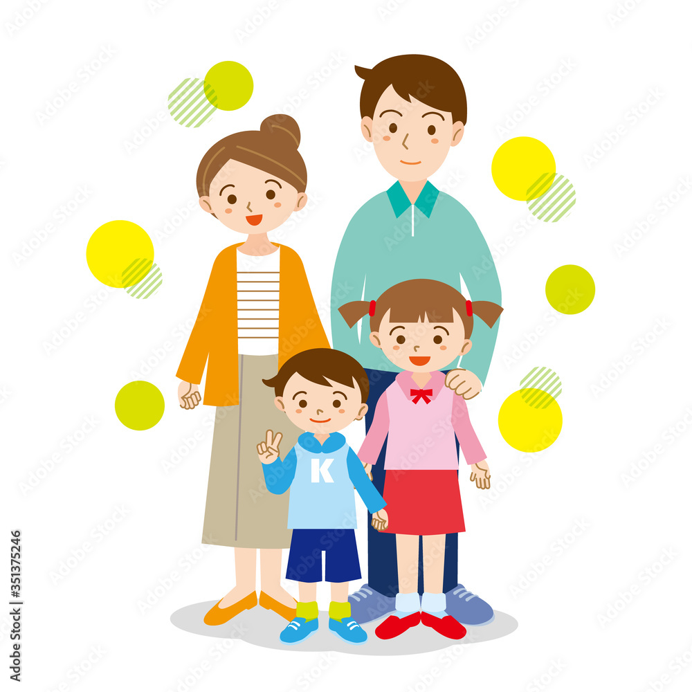 ほのぼの仲良し親子4人家族イラスト Stock Vector Adobe Stock