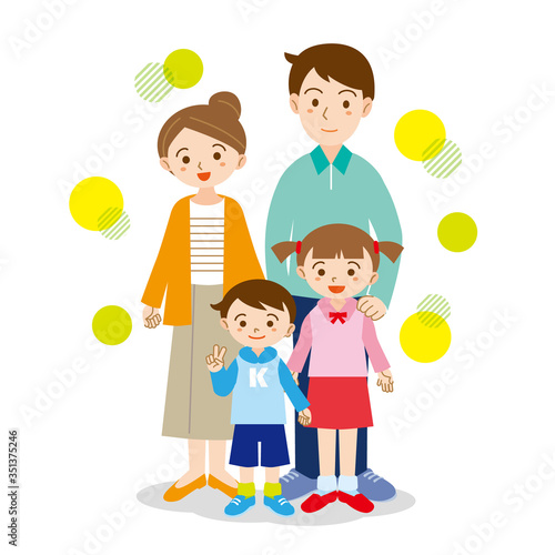 ほのぼの仲良し親子4人家族イラスト