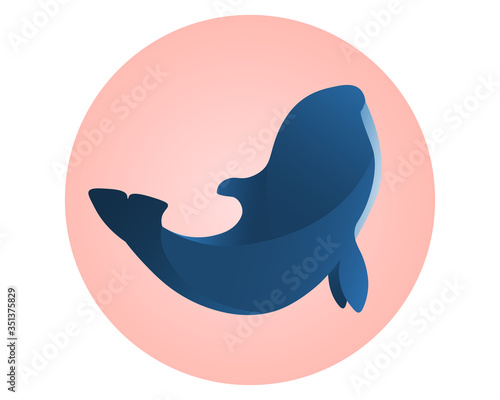 Wild blue orca on pink circle. Sign for dolphinarium.