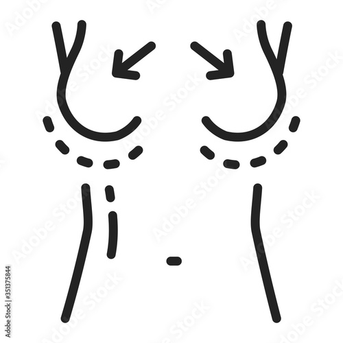 Female breast augmentation black line icon. Plastic body surgery. Isolated vector element. Outline pictogram for web page, mobile app, promo.