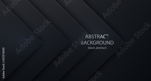 Black vector background square for text and message website design. Abstract 3d background with black paper layers