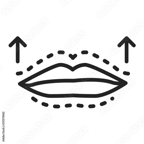 Change shape lips black line icon. Cosmetology. Lip augmentation with hyaluronic acid. Isolated vector element. Outline pictogram for web page, mobile app, promo.