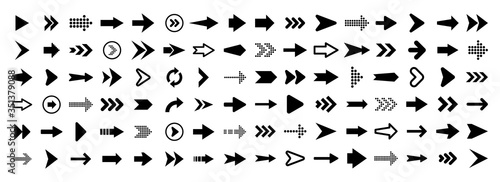 Black Arrows Set on White Background. Arrow, Cursor Icon. Vector Pointers Collection. Back, Next Web Page Sign. 